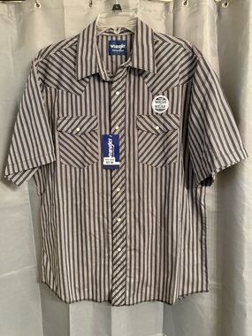 Wrangler Men’s Short Sleeve Striped Button-Down Shirt - Gray & Black